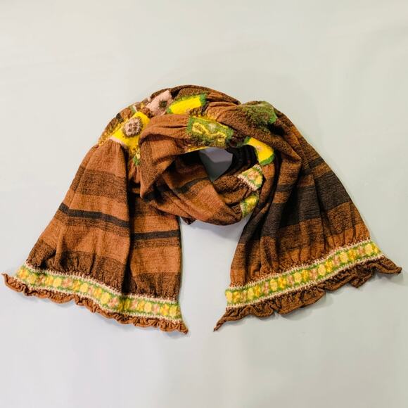 KAPITAL Brown Multi Color Felted Squares Wool Scarf - Picture 2 of 7